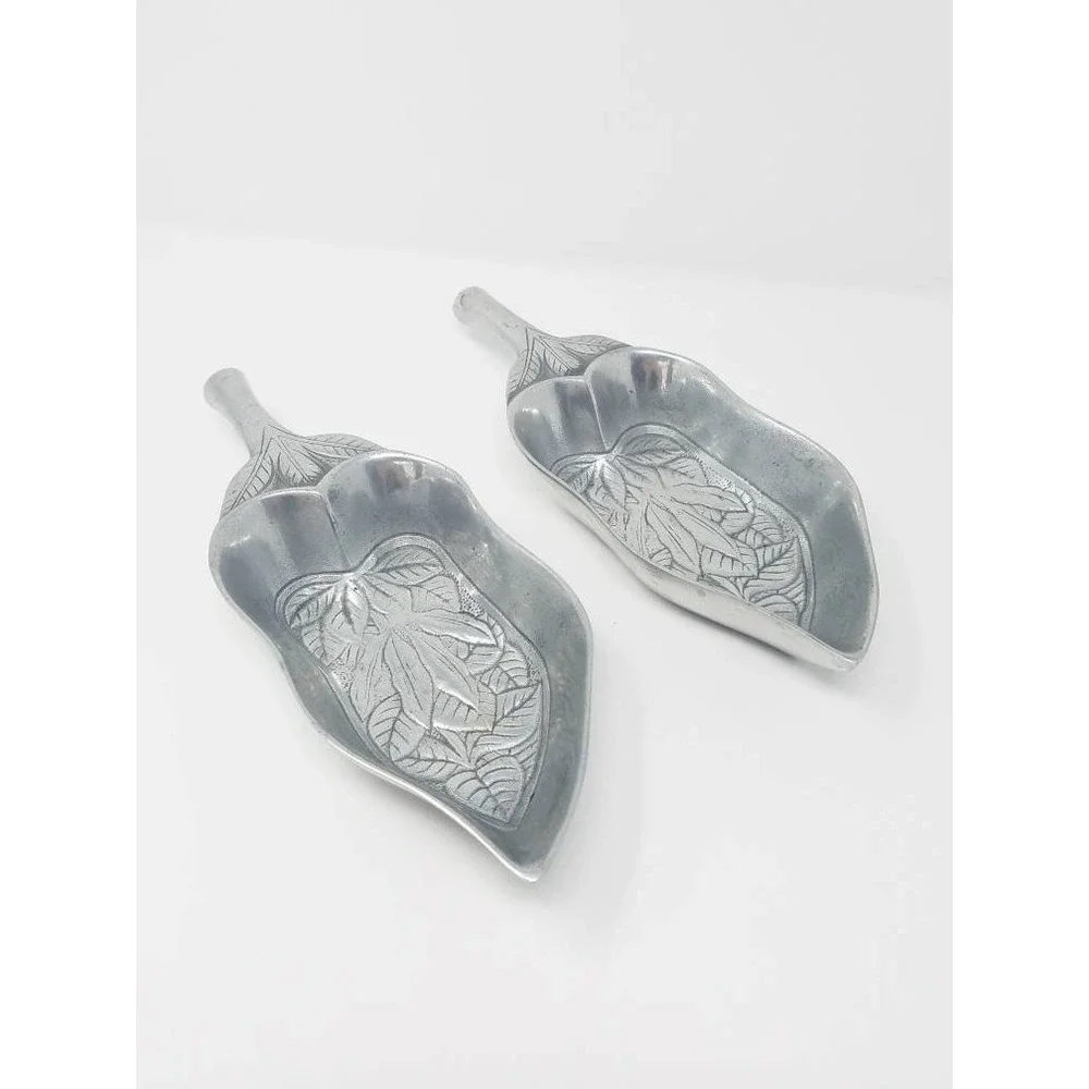 Vtg 1978 Aluminum Arthur Court leaf shaped dish bowl platter tray set‎ of 2 farm