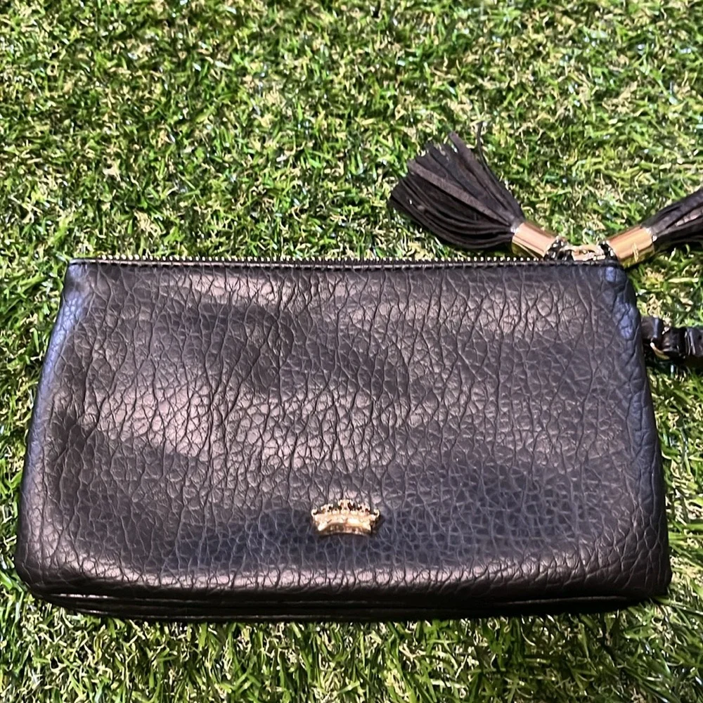 NEW Juicy Couture Double Zipper Black Wristlet Wallet W/ Tassels NWT