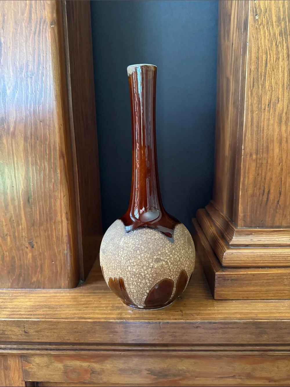 Vintage Royal Haeger MCM Brown Lava Drip Glaze Vase