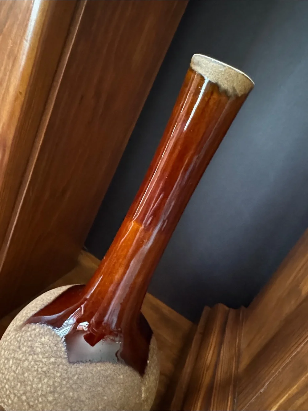 Vintage Royal Haeger MCM Brown Lava Drip Glaze Vase