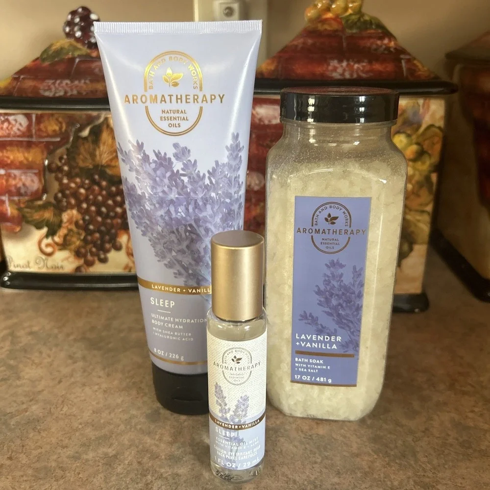 Bath & Body‎ Works 3p Lot Aromatherapy Lavender Vanilla Body Wash Luxe Bath NEW