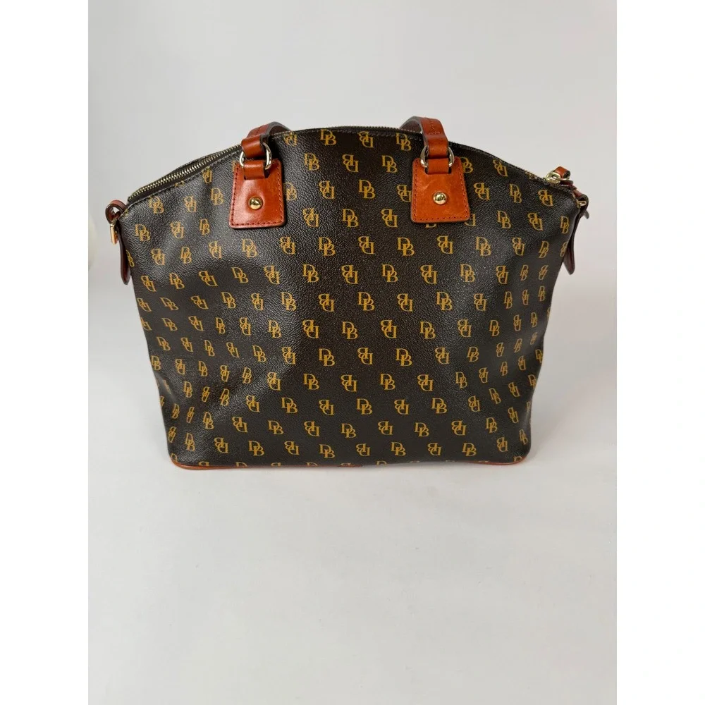 Dooney & Bourke Greta Greena Monogram Satchel Bag Brown Tmoro‎ Leather Trim