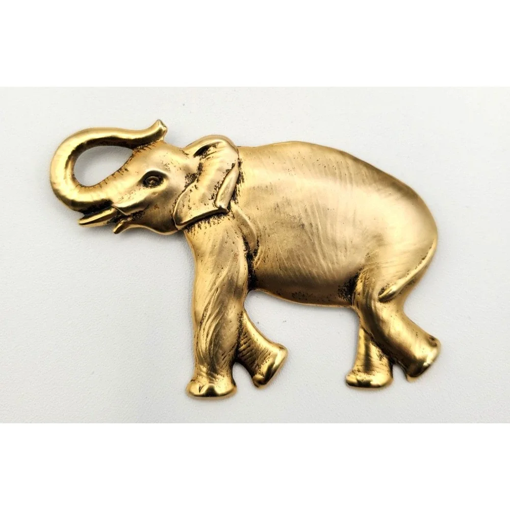 Vintage Brushed Gold Tone Elephant Brooch Pin