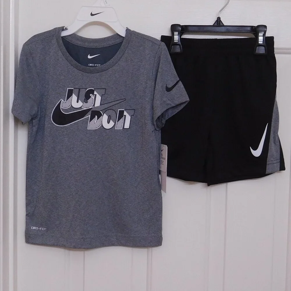 NWT 2pc Nike Gray White Black Logo Shirt & Shorts Set sz 2t