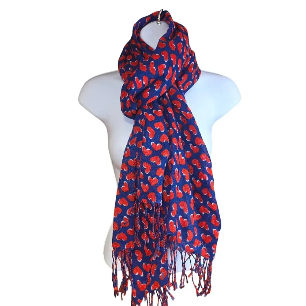 Blue and red hearts pattern rectangle scarf‎
