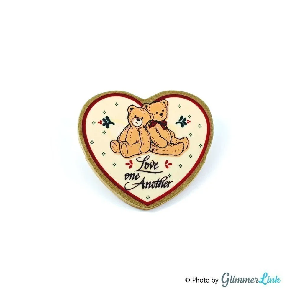Vintage Love One Another Teddy Bears Heart Brooch