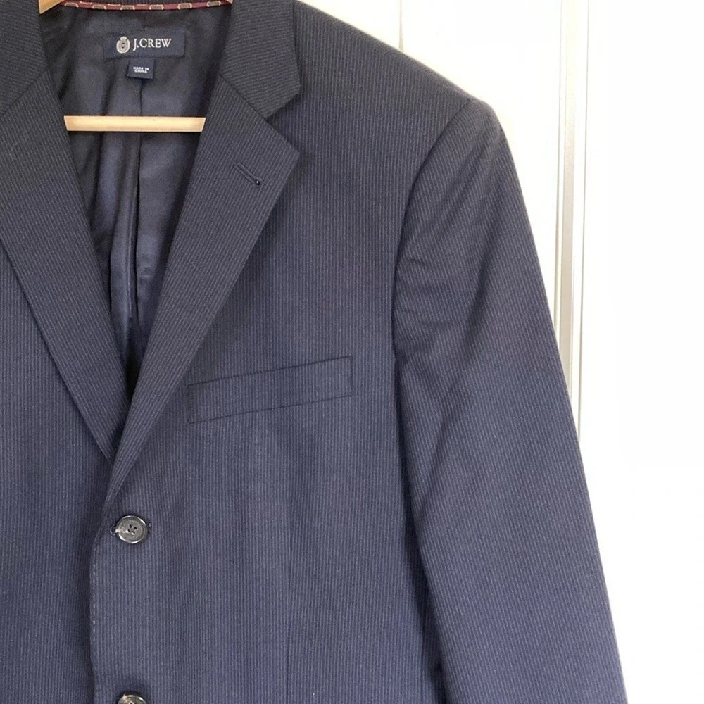 J. Crew Men's Alridge Wool‎ Blazer Jacket Navy Pinstripe Size 38R 3 Button