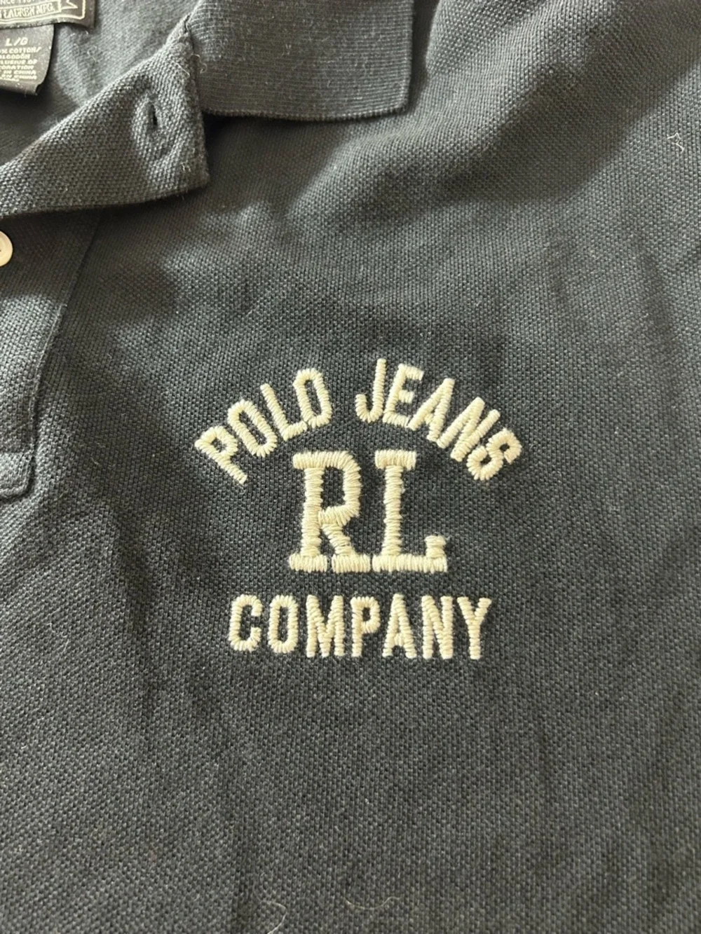 Polo Jeans Co. Ralph Lauren Men’s Large Black Pique Polo Shirt Embroidered RL 67