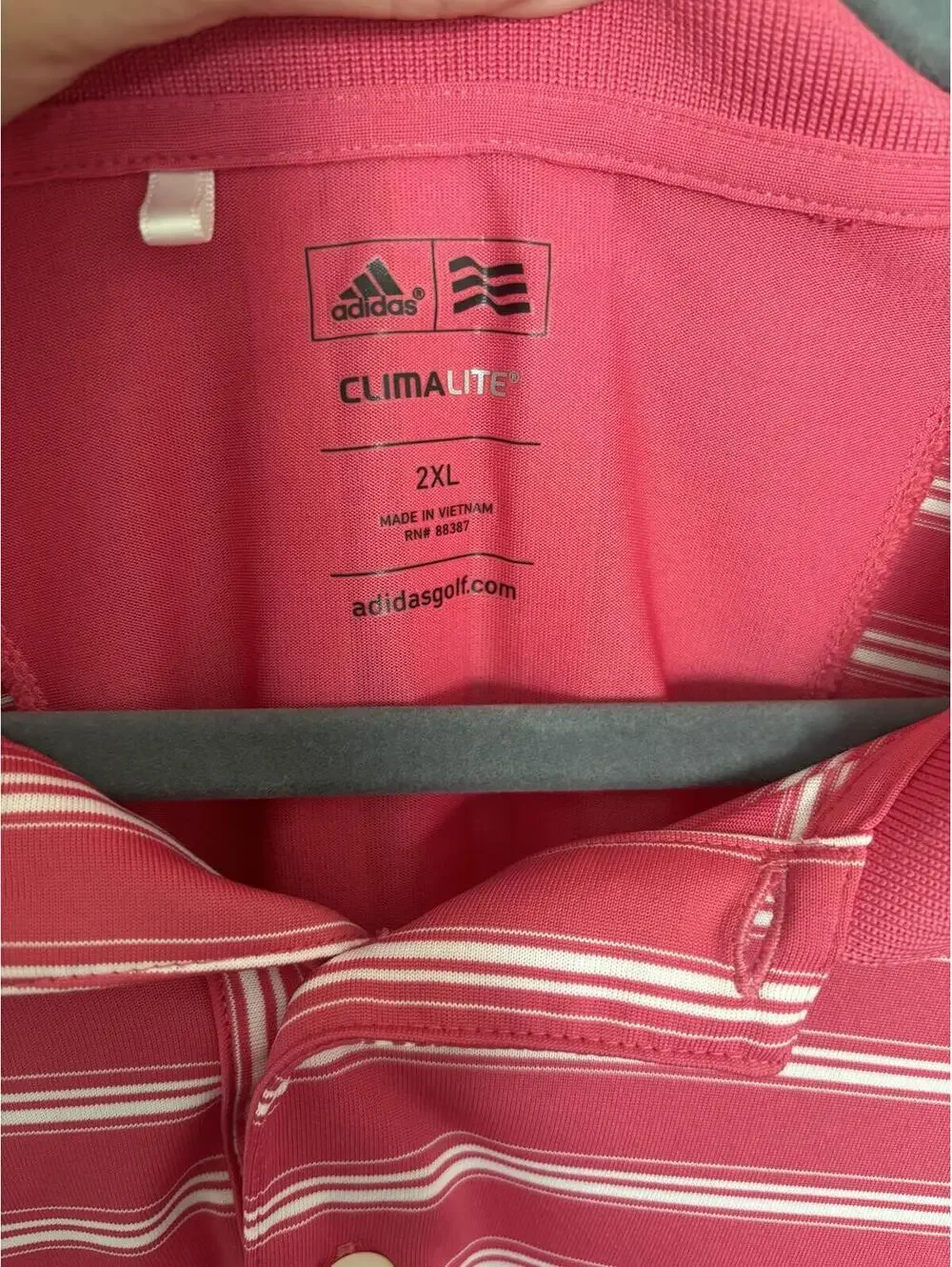 Adidas Climalite 2XL Pink Striped Polo Shirt BraeStorm Valley Resort & Spa