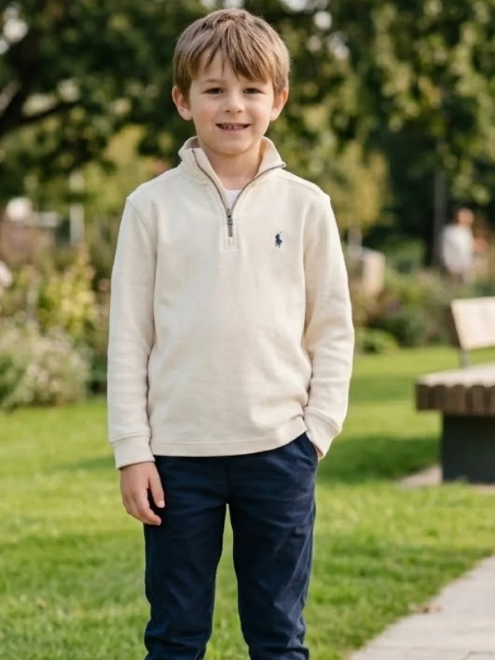 Ralph Lauren Cream Half-Zip Pullover for Kids