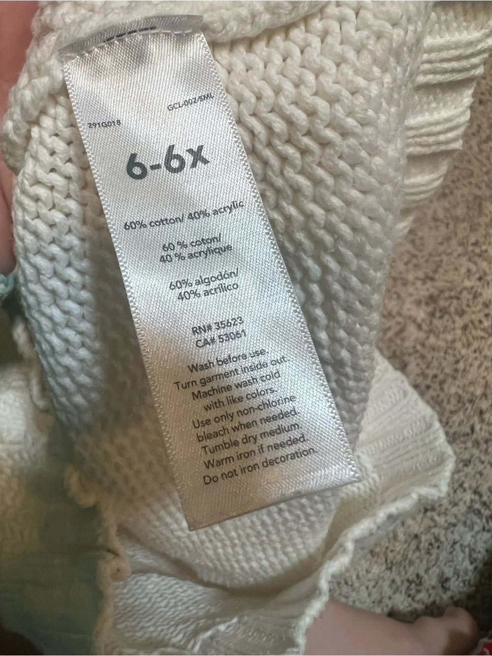 Carter's Sweater Dress White Ruffle Cableknit 6-6x