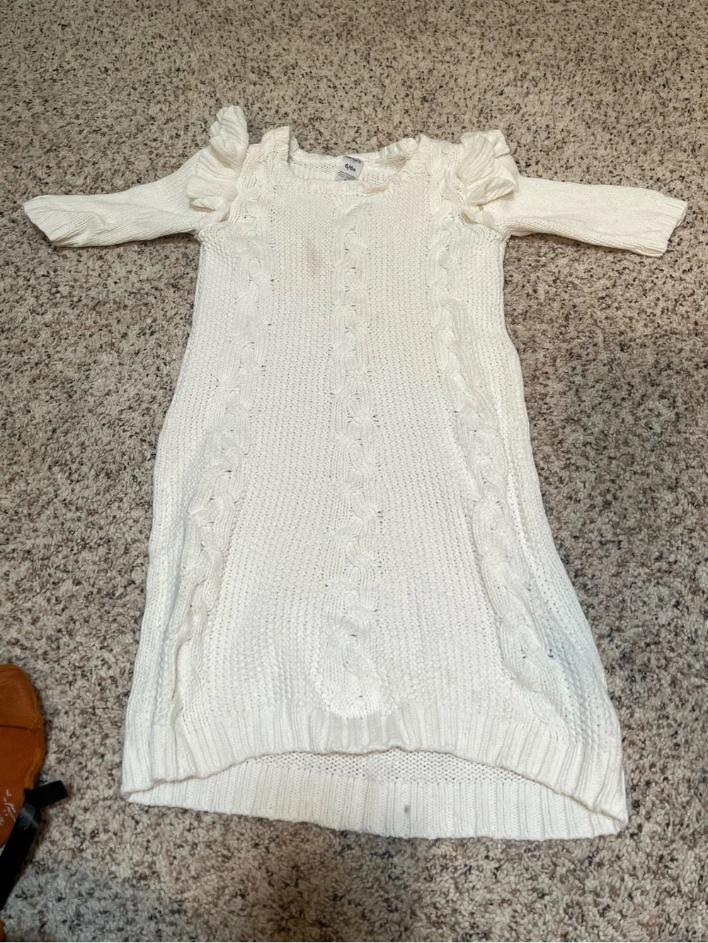 Carter's Sweater Dress White Ruffle Cableknit 6-6x