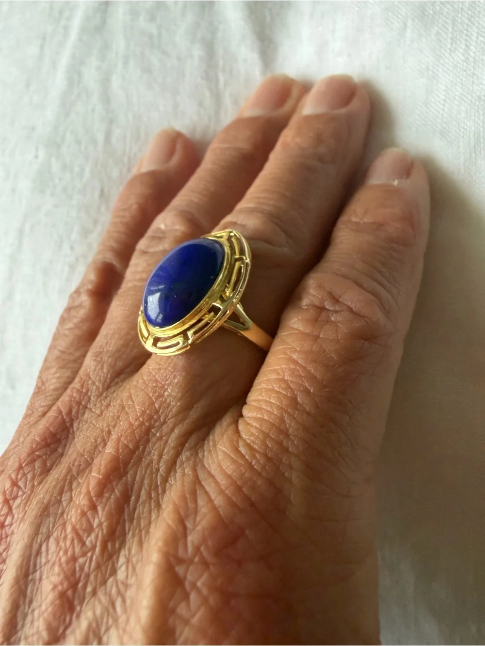 14K Gold Deep Blue Lapis Lazuli - Statement Ring