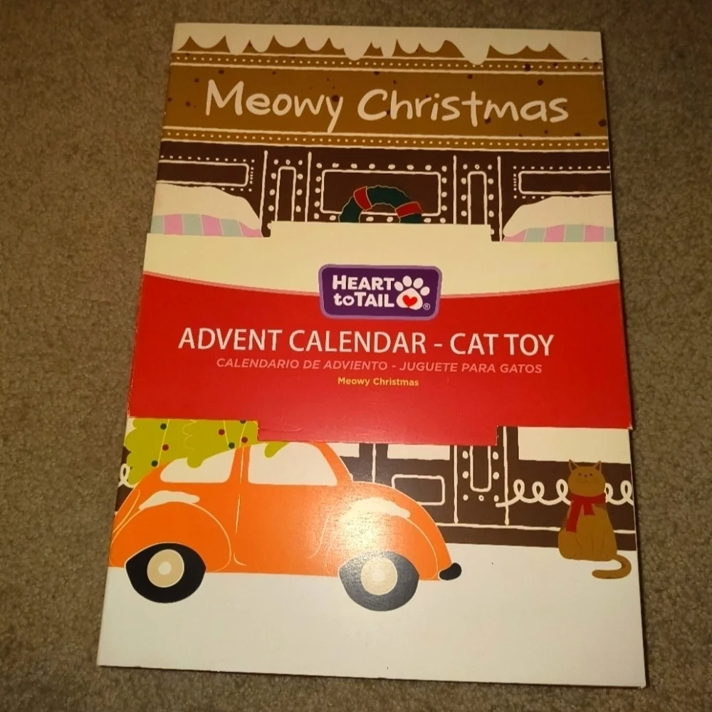Advent Calendar Cat Toy - Festive Brown and Red Gift Christmas Home Decor