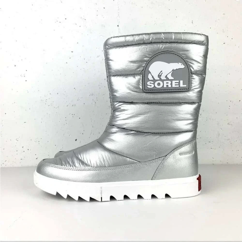 Sorel Waterproof Metallic Silver Puffer Snow Boots‎ Womens 9.5 Après Ski Y2K