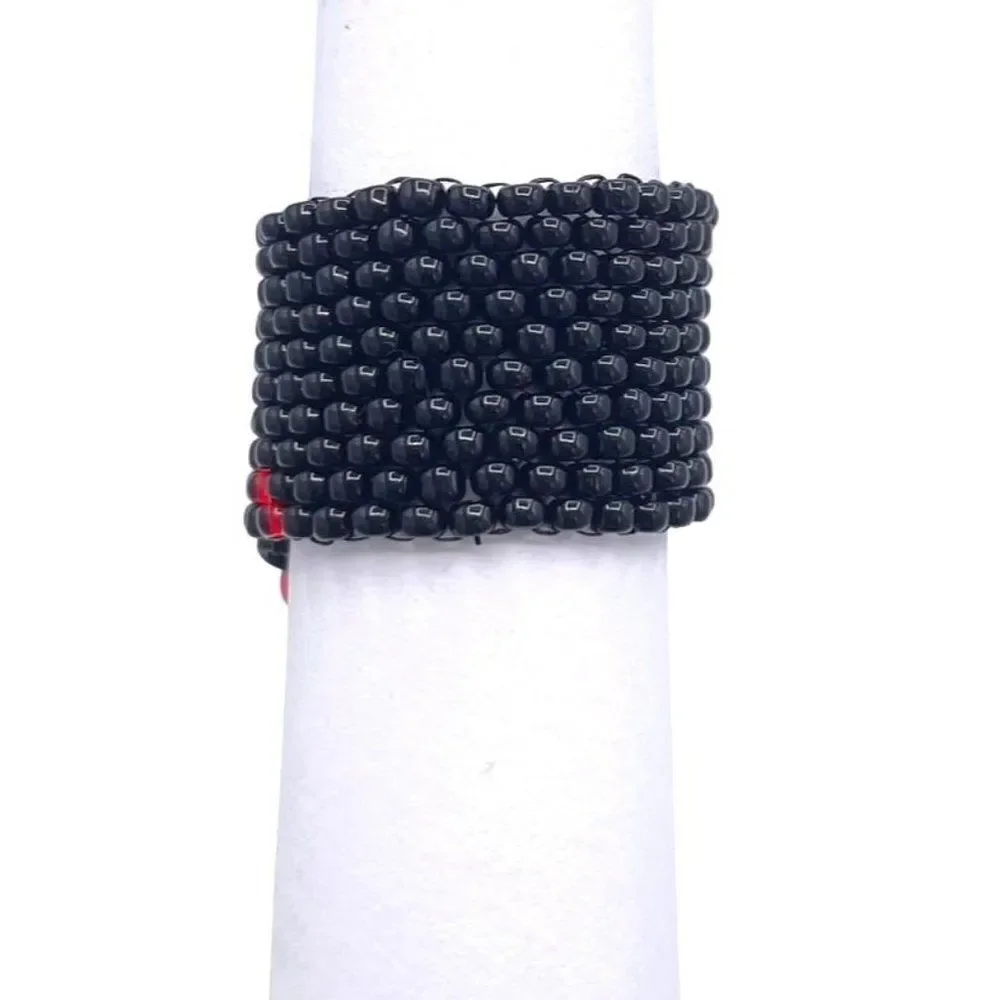Black with Red Crystal Cellini Spiral Statement Ring Size 7