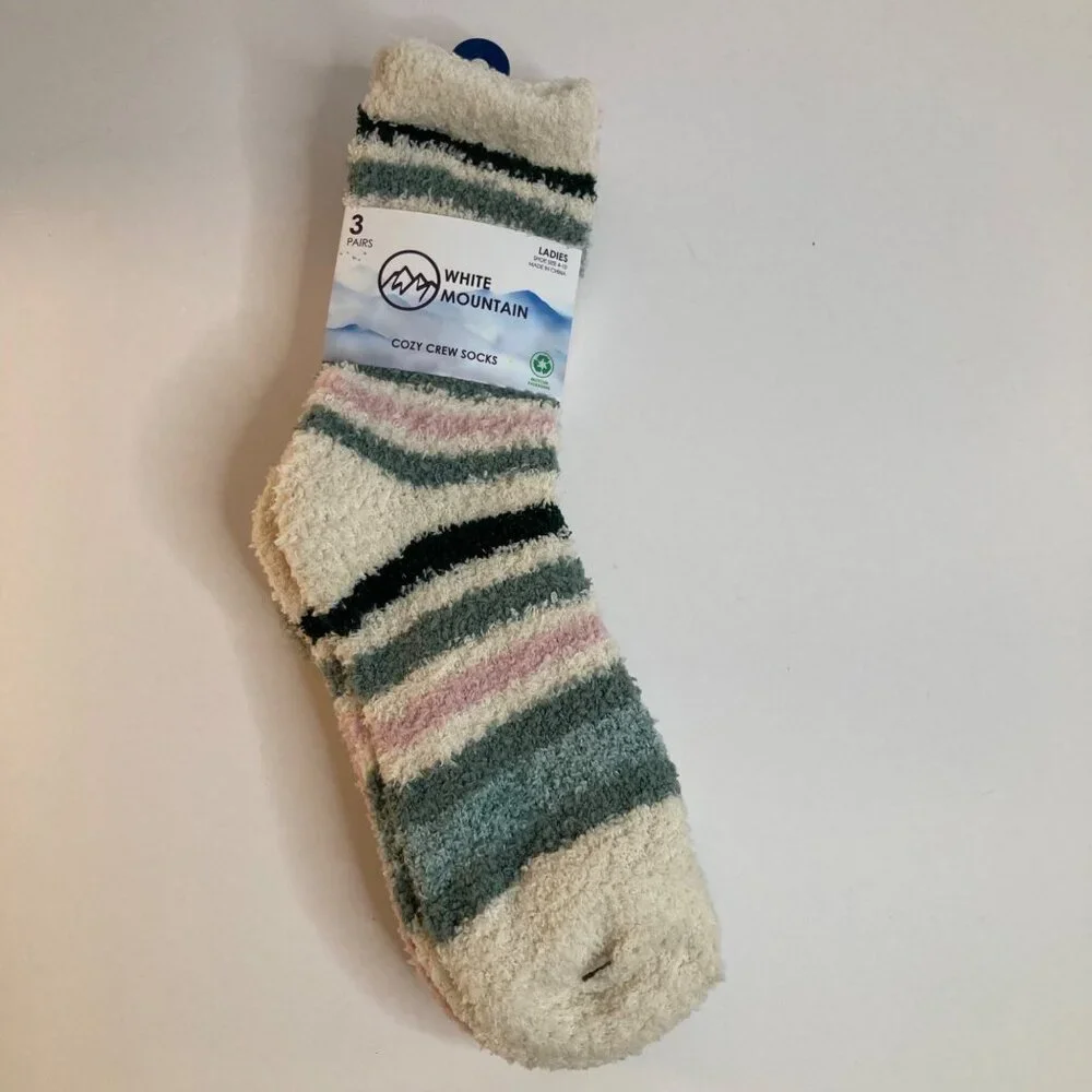 Womens White Mountain Cozy Crew Socks 3 Pair Set Size 6 - 10 Polyester Spandex W