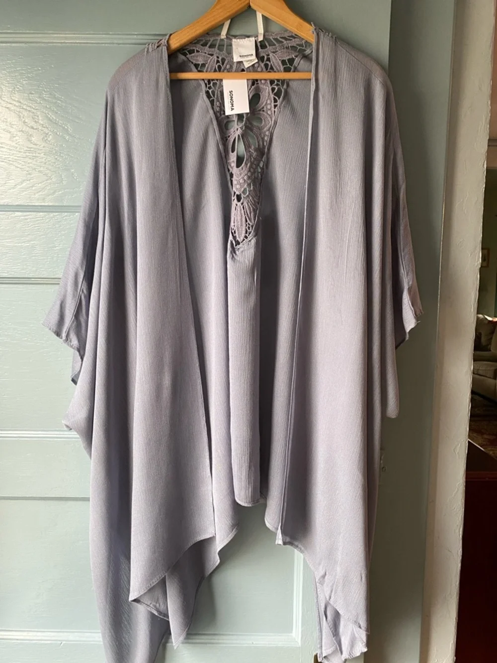 Sonoma Crochet-Detail Kimono Wrap in Periwinkle