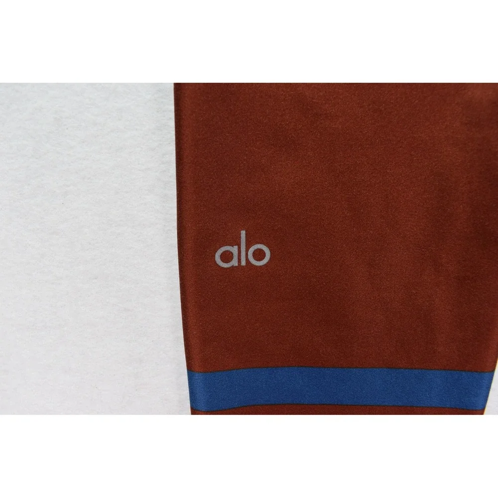 Alo Yoga High Waist Colorblock Striped Leggings Blue Rust Orange Small