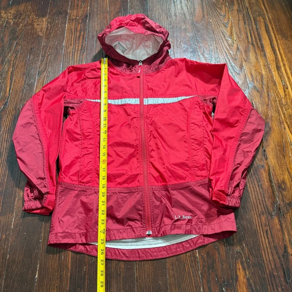LL Bean Rain‎ Jacket Youth Large Red Kids Hooded Waterproof Reflective **READ**