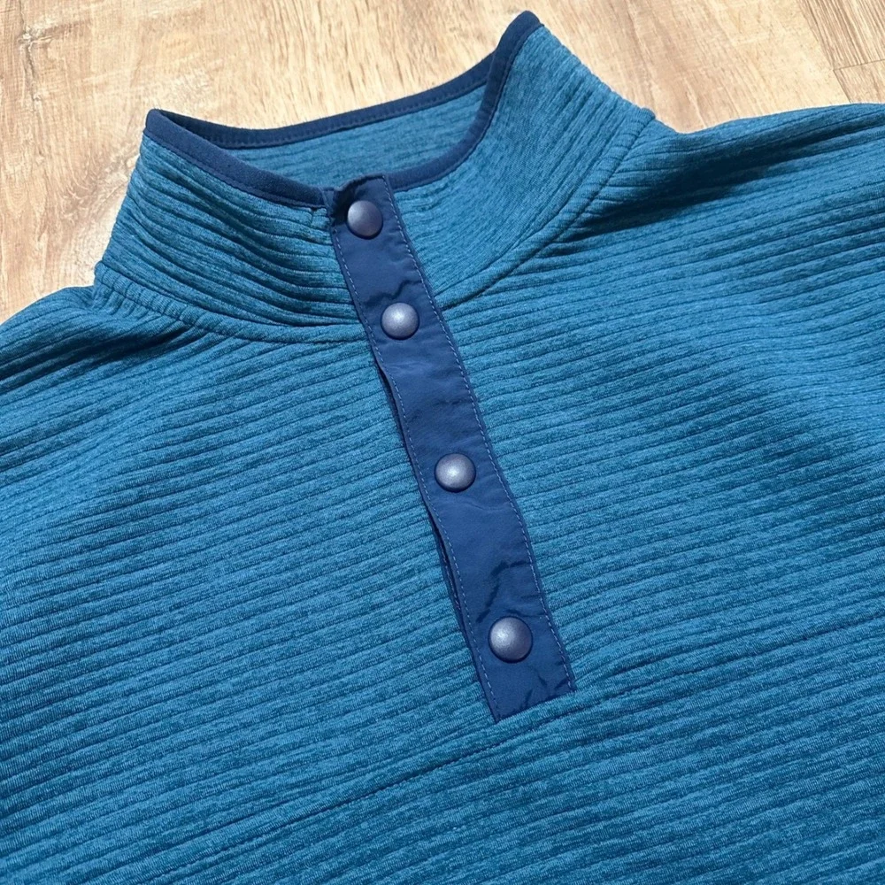 J. CREW | Men's Authentic‎ Teal Fleece 1/4 Snap Textured Ribbed Pullover, Size L