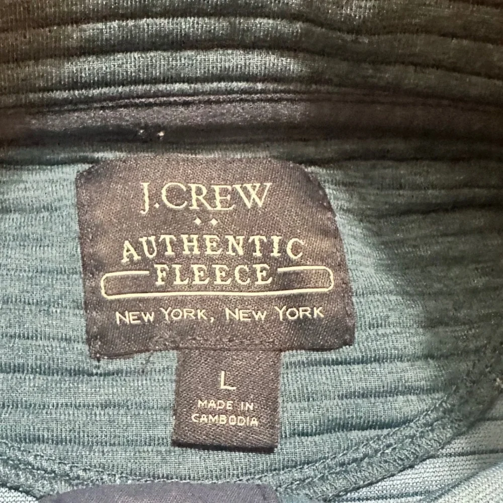 J. CREW | Men's Authentic‎ Teal Fleece 1/4 Snap Textured Ribbed Pullover, Size L