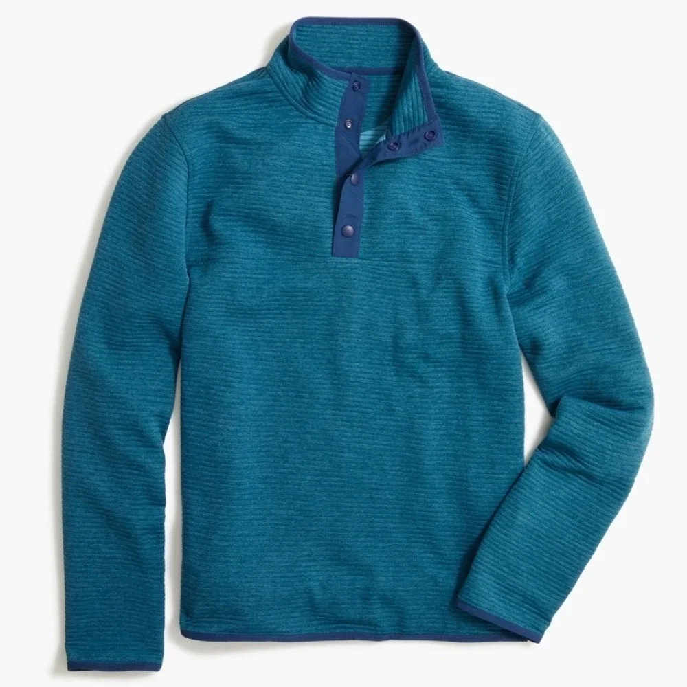 J. CREW | Men's Authentic‎ Teal Fleece 1/4 Snap Textured Ribbed Pullover, Size L