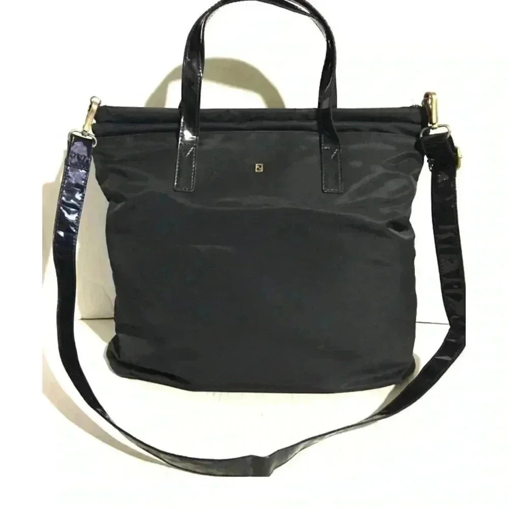 Fendi vintage black nylon satchel handbag