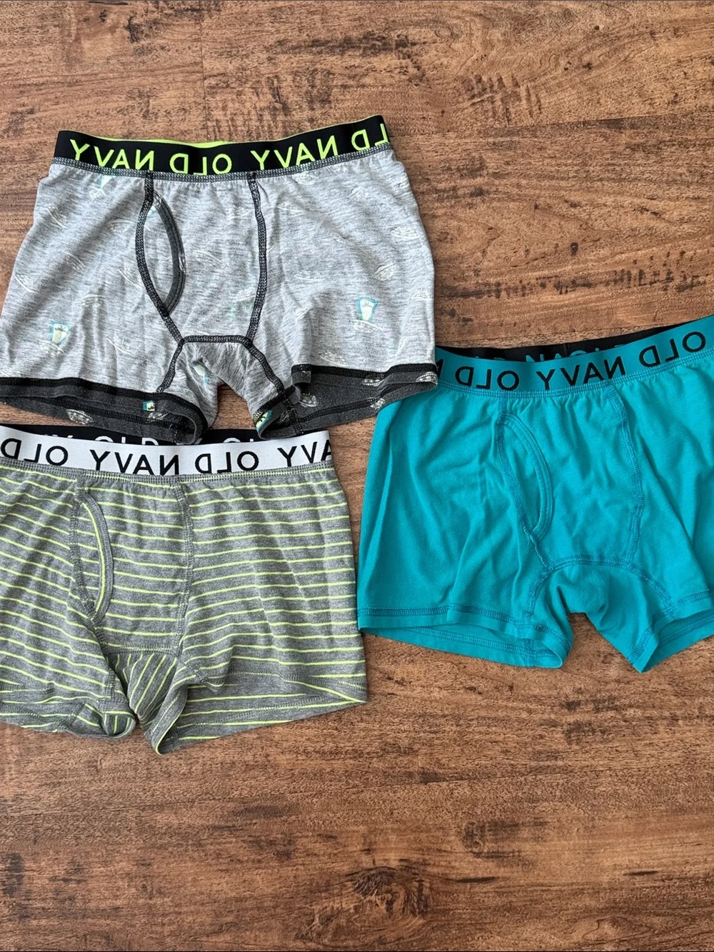 Old Navy Men's Boxer Briefs - Teal, Gray, Black with Neon Green Waistband size L