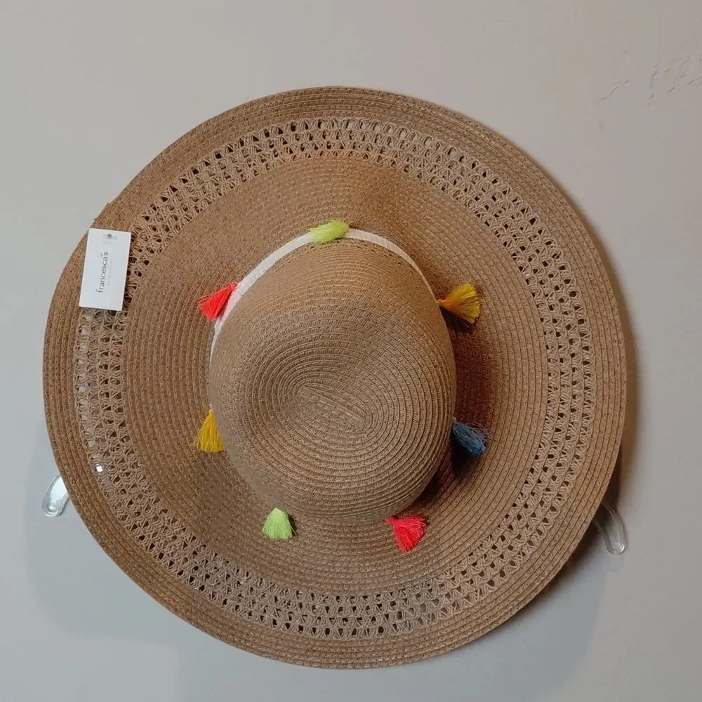 Tassel straw floppy beach hat