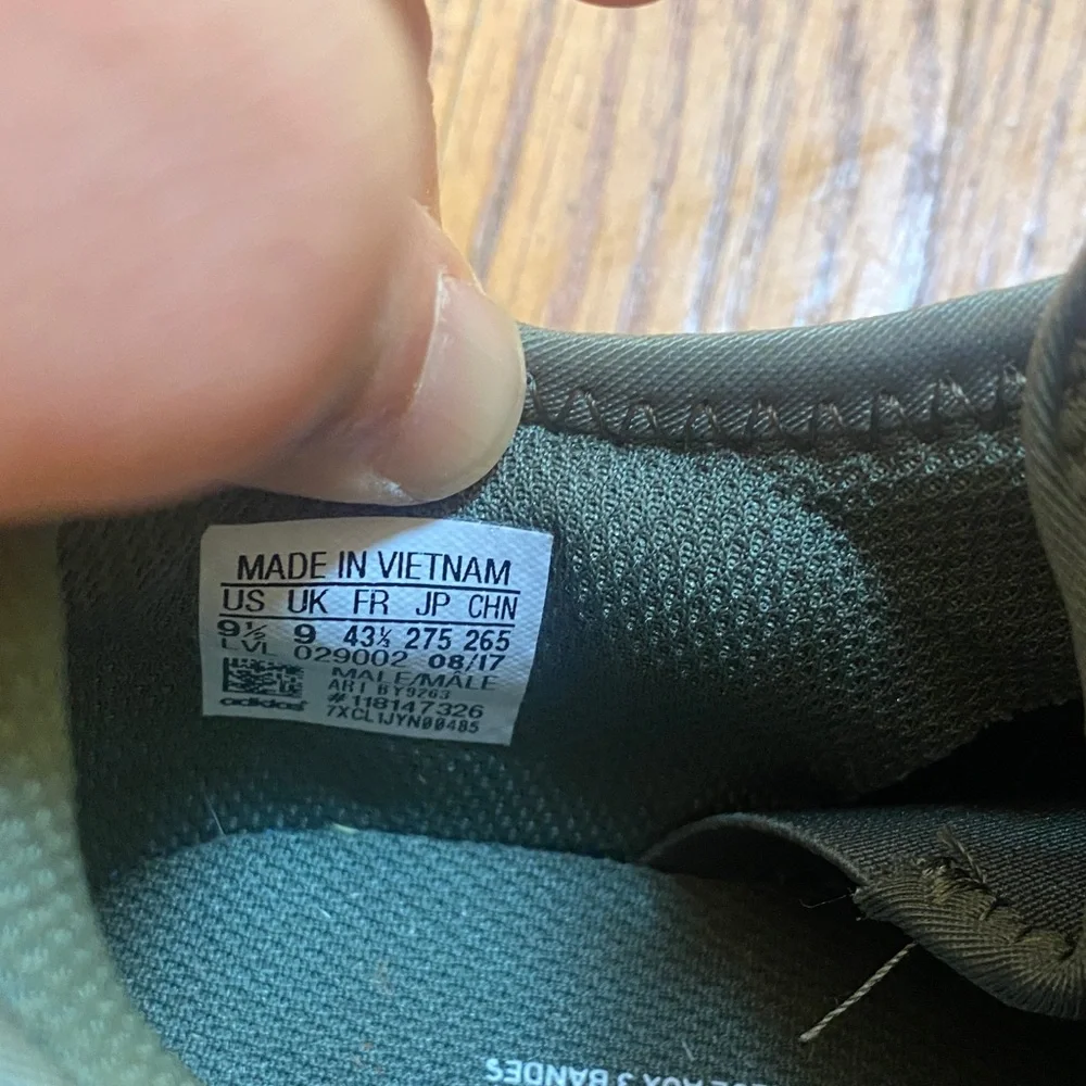 adidas Men's Olive Green Knit Sneakers with Red Tongue Tab