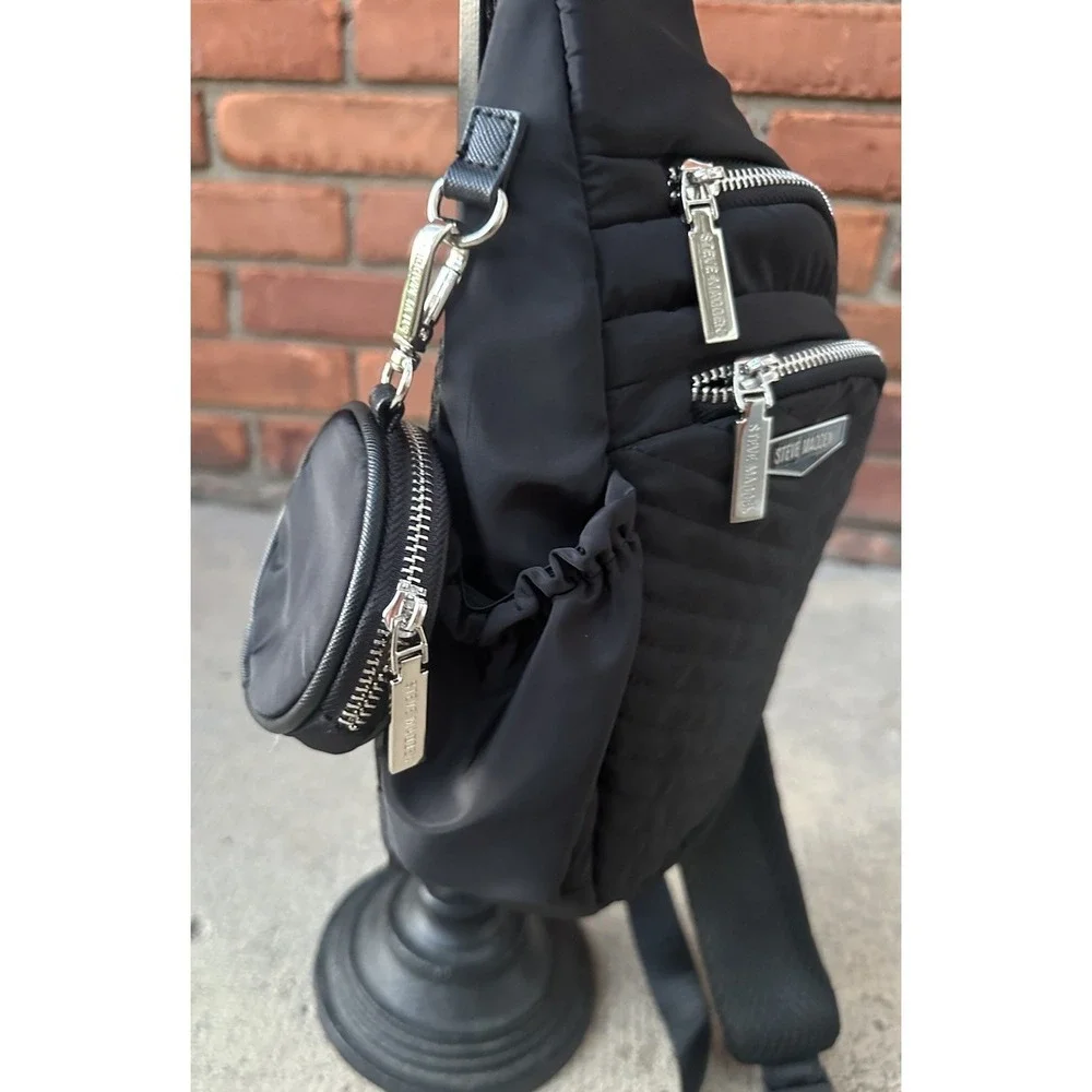 Steve Madden Aurora Quilted Sling Backpack w/ Coin Purse Black