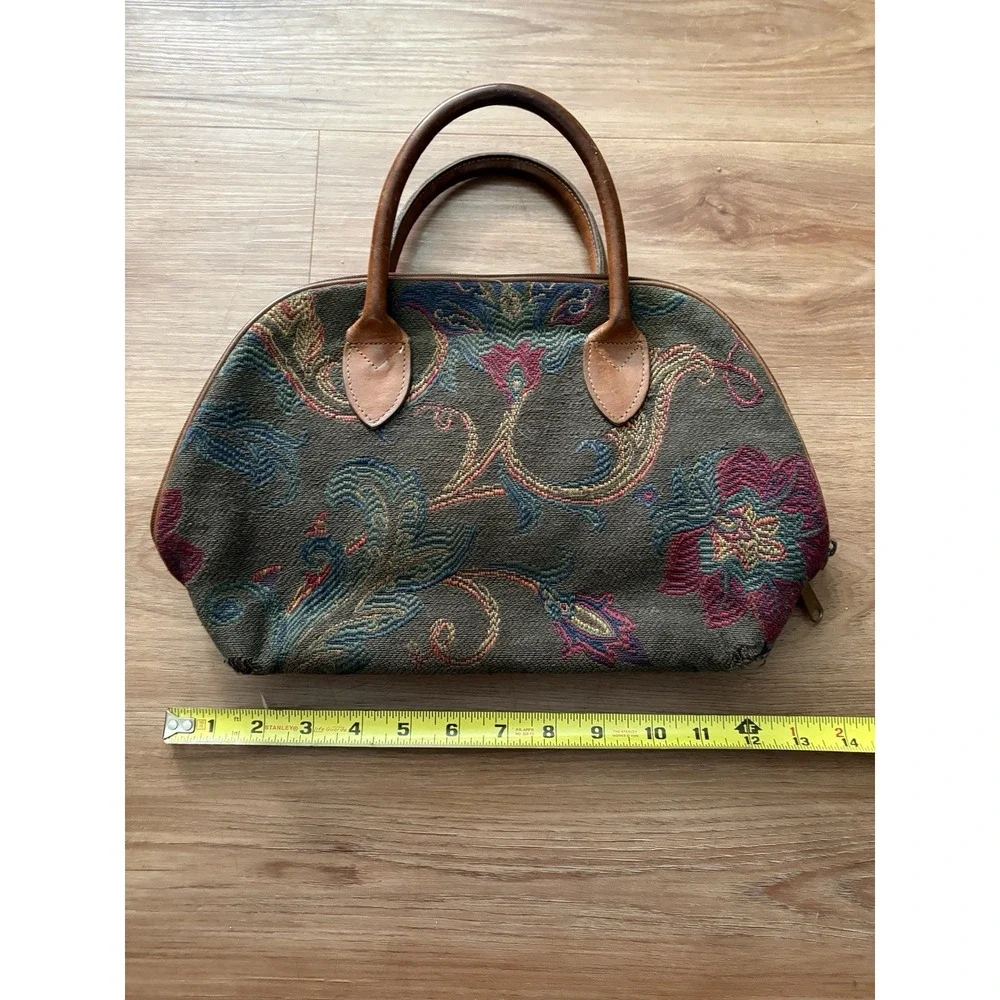 Heckathorn Tapestry Purse Floral Paisley Boho Red Green Cottage Core Leather