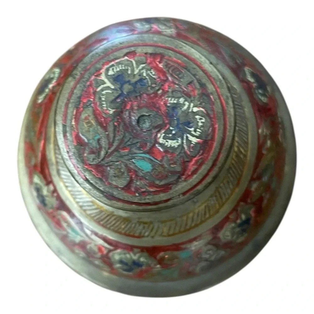 Indian Brass Champleve Enamel Elephant‎ Claw Desk Bell Rajasthan Meenakari