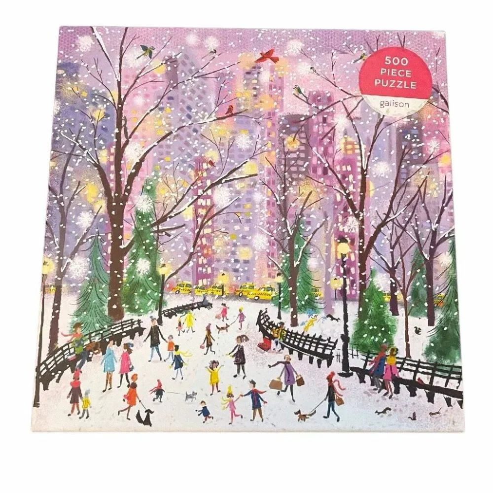 Galison Snowy Night 500 Piece Puzzle Complete Winter City Park Holiday Jigsaw