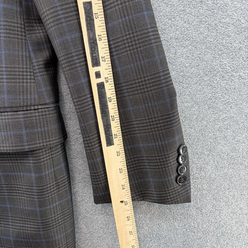 Peter Millar Blazer Mens 46T Gray Blue Plaid Wool Sport Coat Jacket Made Canada