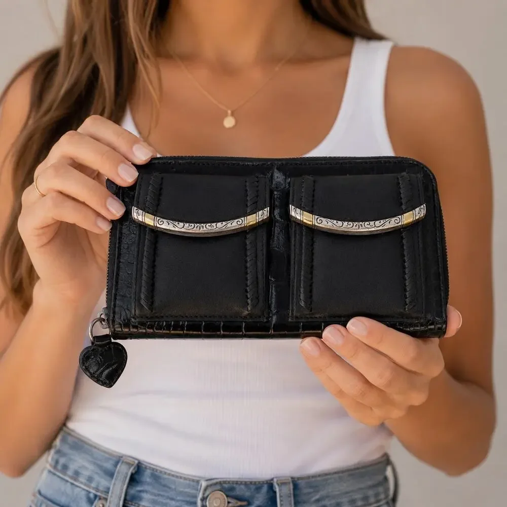 Brighton NWT Venezia Black Leather Zip Wallet