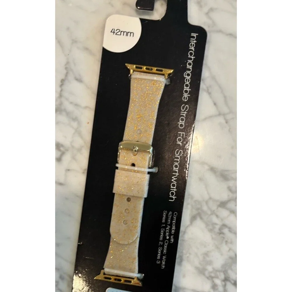 I.N.C.  Metallic Gold Glitter Silicone 42mm Apple Watch Band Strap Wristband‎