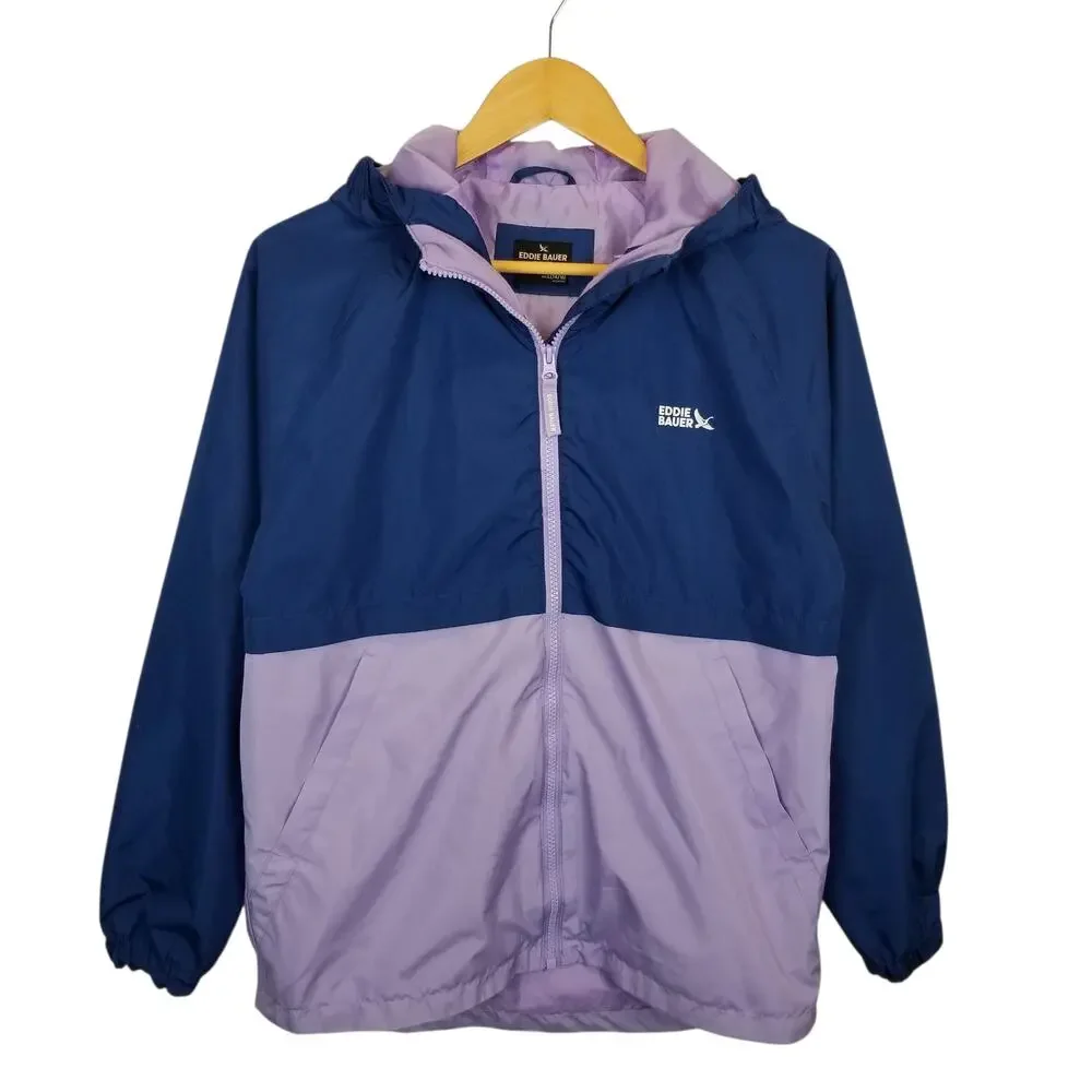 Eddie Bauer Girls Youth Kids Hooded Lightweight Jacket Navy Blue Purple Large
