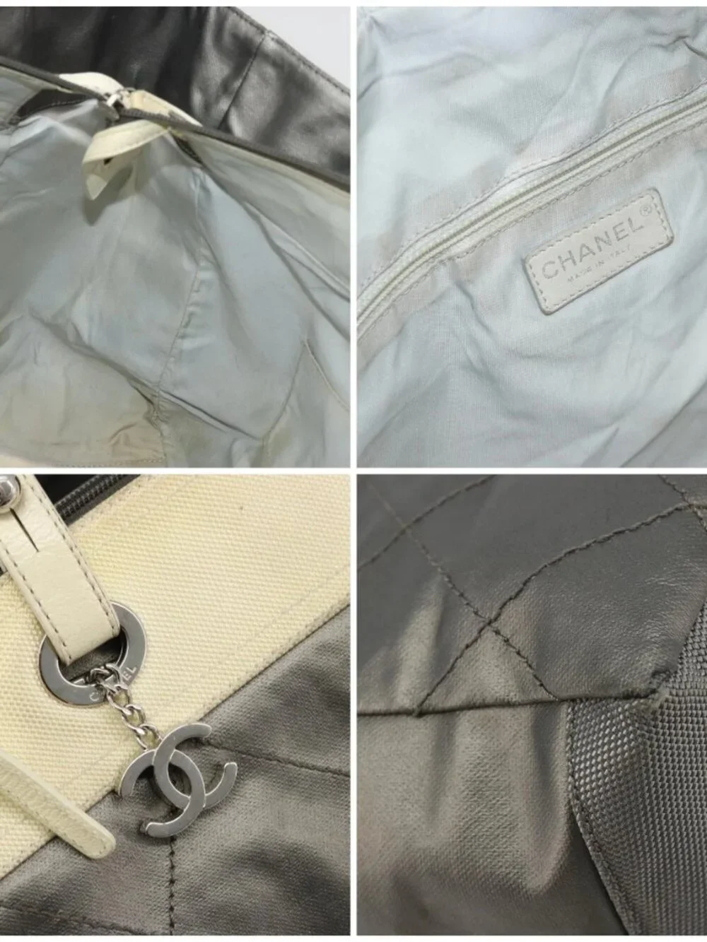 CHANEL Paris Biarritz GM Tote Bag Coated Canvas Gray Silver CC Auth bs34403