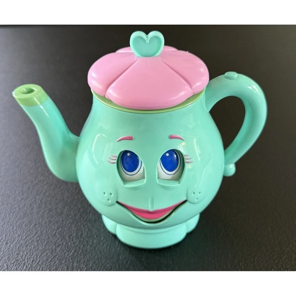 Vintage 2003 MMTL Talking Teapot Toy Mint Green Pink Heart Lid Animated Face
