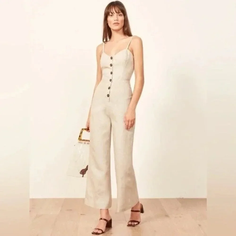 Reformation Torta Linen Jumpsuit in Sand Beige 33599 Size 0 Womens