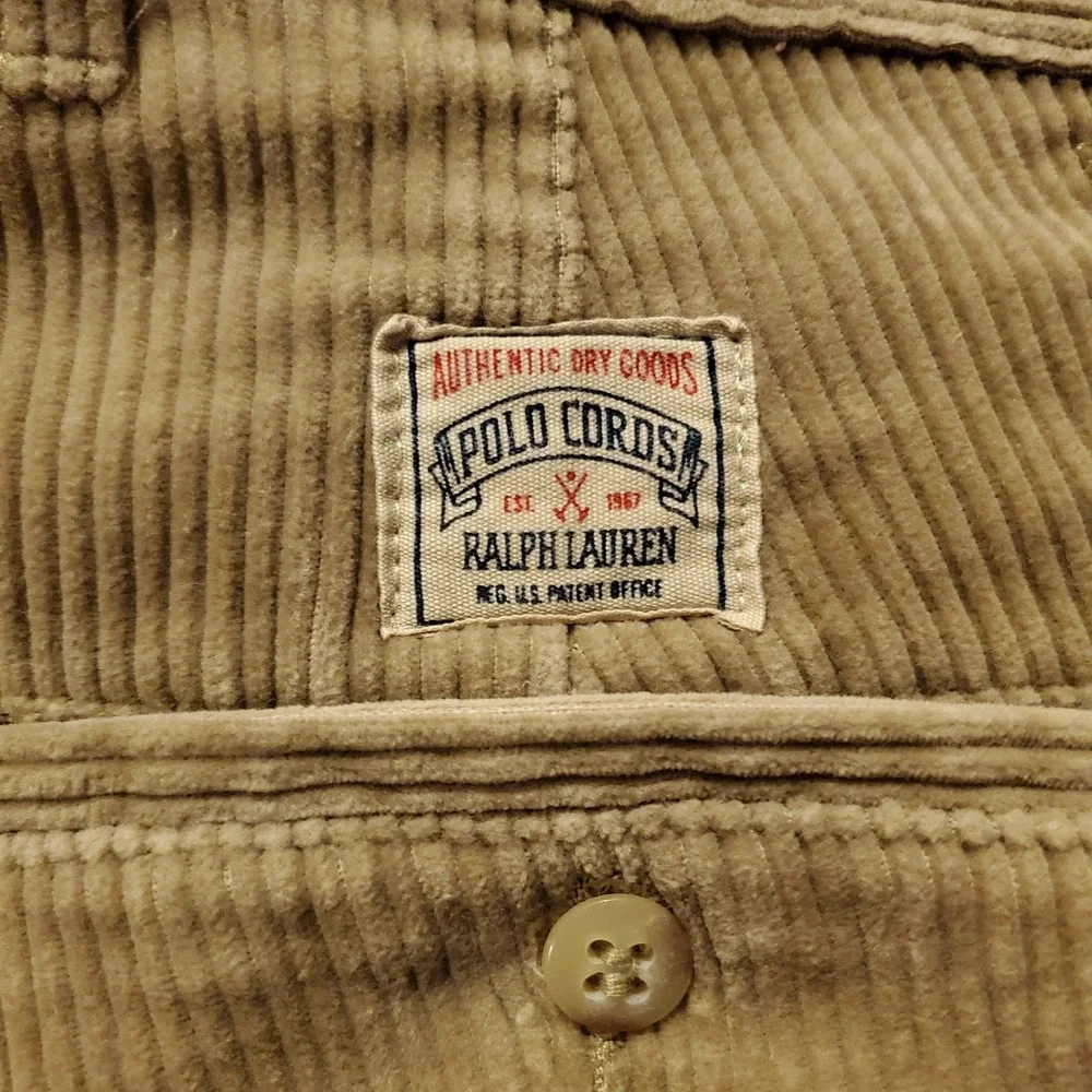 Vintage Polo Corduroy Pants Men 36x34 Brown‎ Pleated Straight Fit Baggy 90s