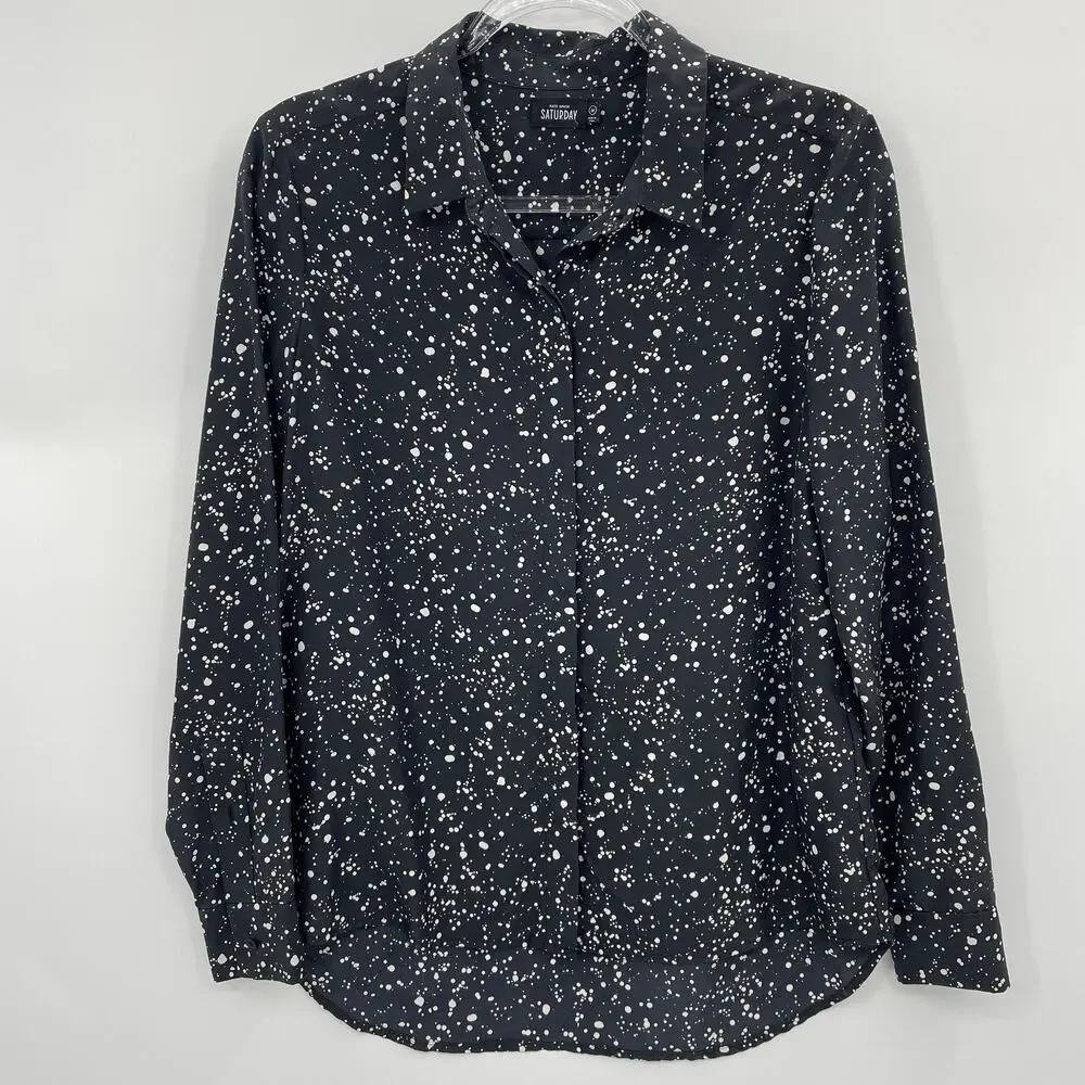 Sunday Best Black and White Splatter Button-Up Blouse