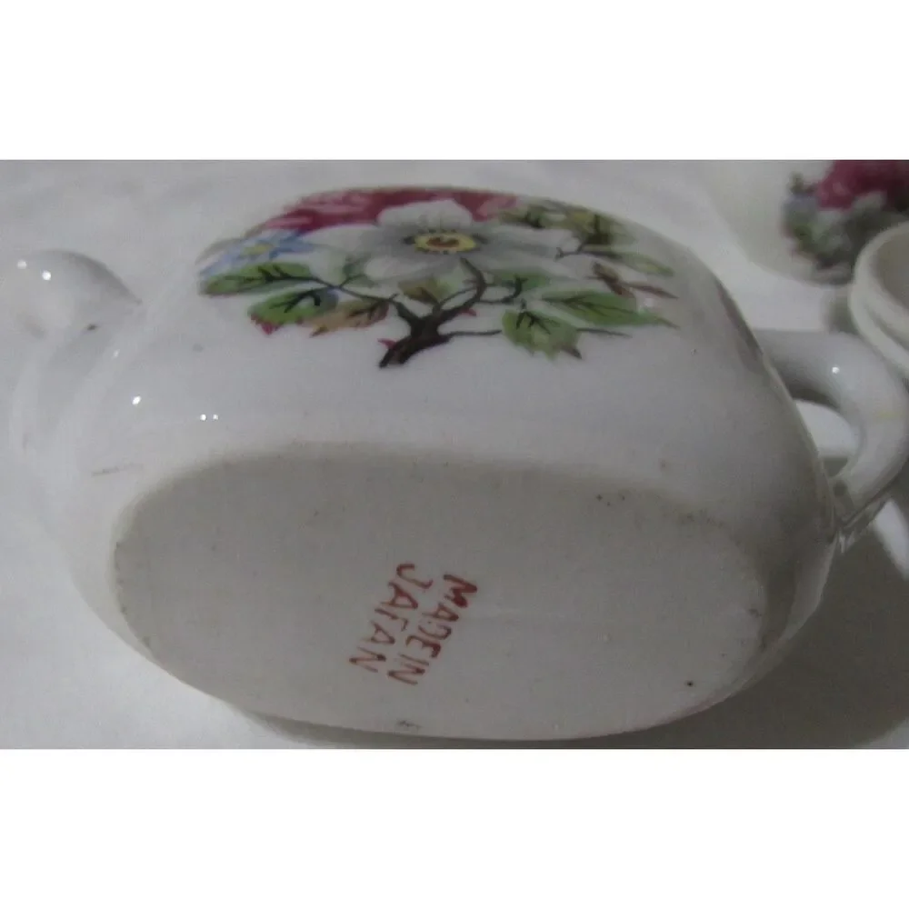 Child's tea set Vintage Japan 7 piece set miniature teapot red roses