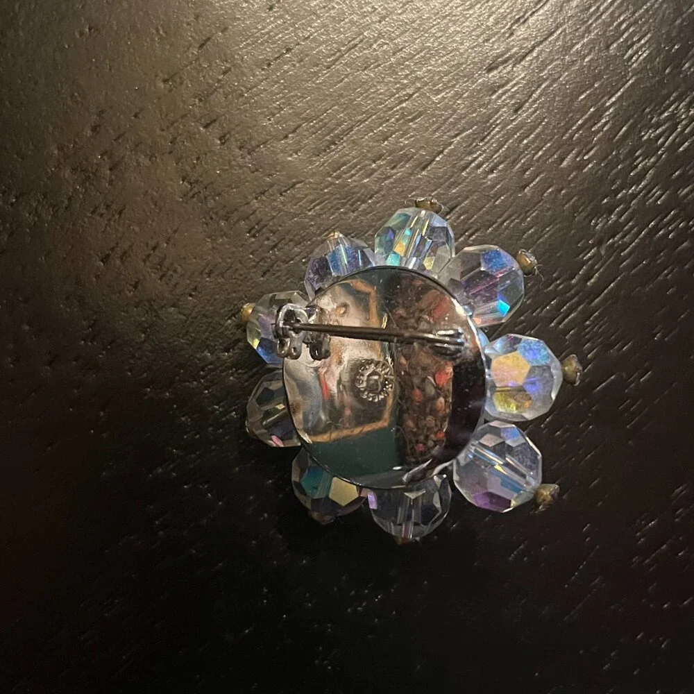 Vintage AB Beaded Cluster Brooch with Faux Pearl West Germany