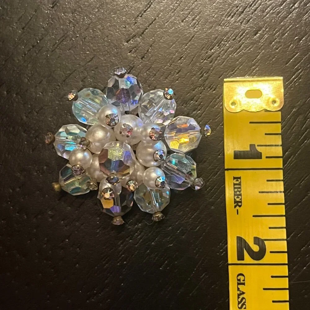 Vintage AB Beaded Cluster Brooch with Faux Pearl West Germany