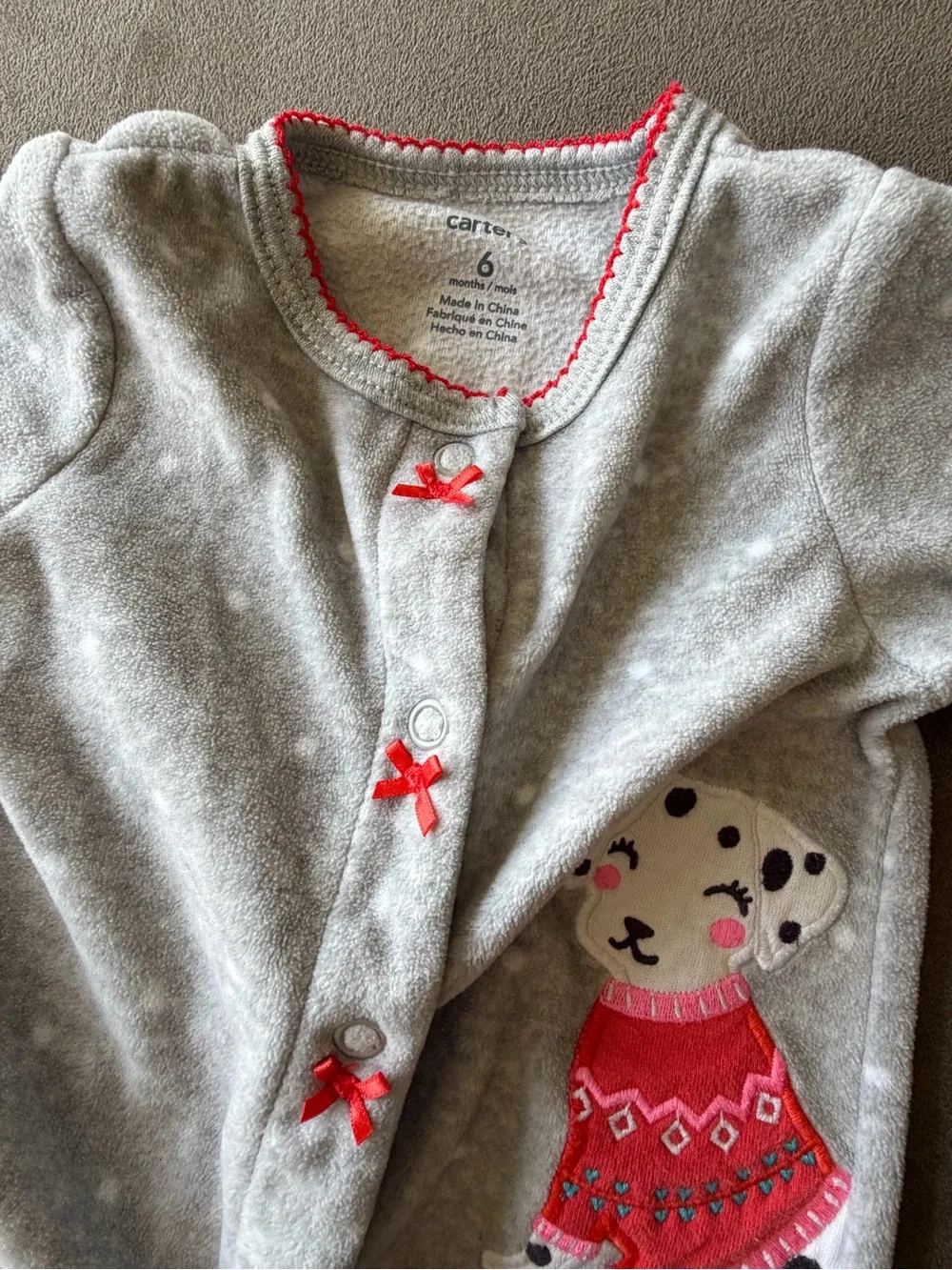 Carters Grey Footed One-Piece with Dog Applique - Cozy Snap Front Fleece