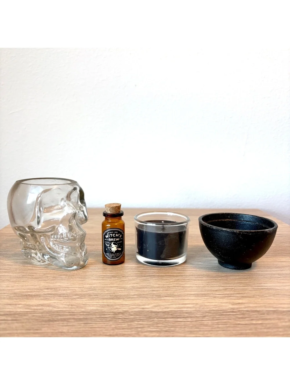 Halloween Gothic Decor Bundle Glass Skull Planter Witch’s Brew Black Candle