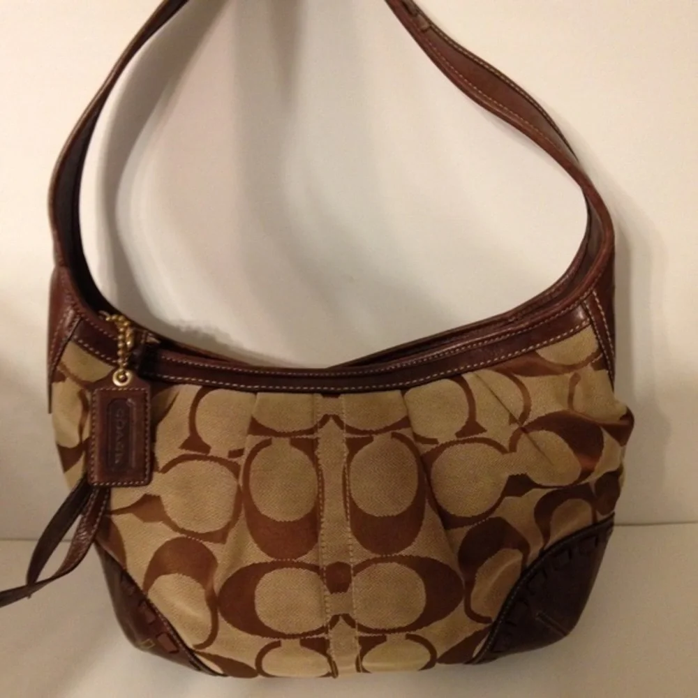 Coach signature sufflette vintage y2k 12227 brown hobo bag leather trim
